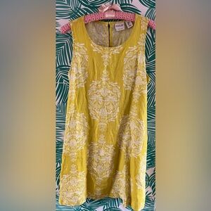 Rachel Zoe sleeveless shift 100% linen yellow print dress sz M w/ pockets